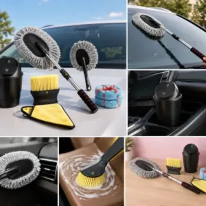 6-Piece Car Cleaning Kit – Microfiber Duster, Long Handle Brush, AC Vent Cleaner, Cleaning Cloth, Dustbin & Glass Cleaning Tablets ( default, OS )