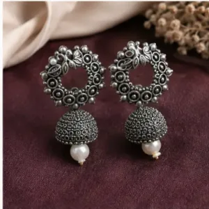 Fresh Vibes Combo of 6 Traditional Jhumka Earrings – Oxidised Silver Plated Lightweight Jhumkas for Women & Girls ( silver, OS )