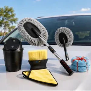 6-Piece Car Cleaning Kit – Microfiber Duster, Long Handle Brush, AC Vent Cleaner, Cleaning Cloth, Dustbin & Glass Cleaning Tablets ( default, OS )