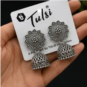 Fresh Vibes Combo of 6 Traditional Jhumka Earrings – Oxidised Silver Plated Lightweight Jhumkas for Women & Girls ( silver, OS )