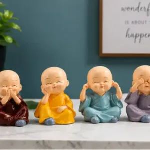 Mini Buddha Monk Statue Set (Pack of 4) – Cute Resin Buddha Figurines for Car Dashboard, Tabletop, Home & Office Décor ( multicolor, OS )