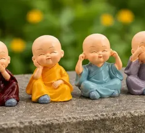 Mini Buddha Monk Statue Set (Pack of 4) – Cute Resin Buddha Figurines for Car Dashboard, Tabletop, Home & Office Décor ( multicolor, OS )