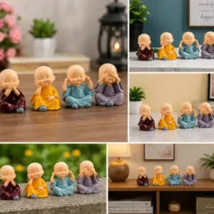 Mini Buddha Monk Statue Set (Pack of 4) – Cute Resin Buddha Figurines for Car Dashboard, Tabletop, Home & Office Décor ( multicolor, OS )