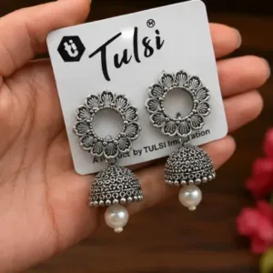 Fresh Vibes Combo of 6 Traditional Jhumka Earrings – Oxidised Silver Plated Lightweight Jhumkas for Women & Girls ( silver, OS )