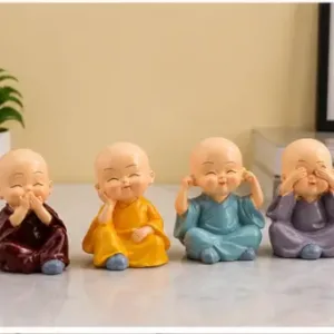 Mini Buddha Monk Statue Set (Pack of 4) – Cute Resin Buddha Figurines for Car Dashboard, Tabletop, Home & Office Décor ( multicolor, OS )