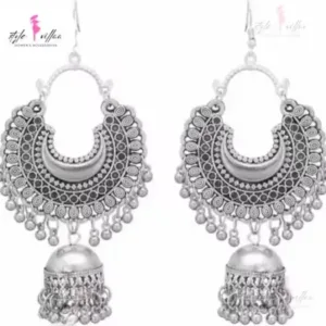 Partywear Silver Bold Necklace Set with Oxidised Finish – Necklace & Earrings for Women. ( default, Standard )