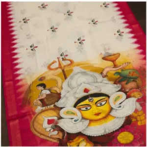 Digital Print Cotton Linen Saree with Blouse ( pink, Free Size )