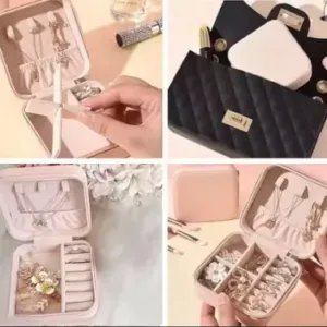 Square Travel Jewellery Case for Women – Leather Travel Earrings Organizer, Multicolor. ( pink, Free Size ).
