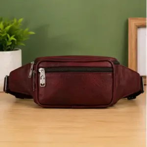 Bagzenia Leather Waist Bag for Men & Women – Water-Resistant Multi-Compartment Fanny Pack with Adjustable Belt for Travel, Mobile & Daily Essentials ( Dark Brown, OS )