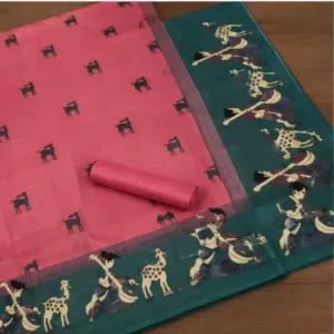 Silk Saree with Blouse, Khadi Silk Designer Printed Saree for Women, 1 Pc ( pink, Free Size )