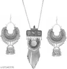 4AtdNCO5hmp8QwCkMlFSI9K4GpwyuxVAtQ3xon18.webp Fashionable Earring & Necklace Set – Silver Oxidised Mirror Work Jhumka Earrings for Women & Girls ( silver, Standard )