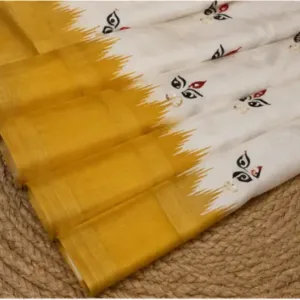 Digital Print Cotton Linen Saree with Blouse ( yellow, Free Size )