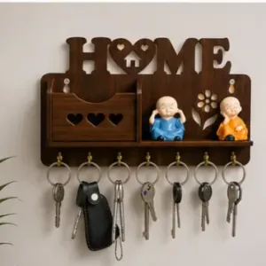 Wooden Wall Mounted Key Holder with Shelf – Decorative Home Key Organizer Rack with 7 Hooks ( default, OS )