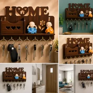 Wooden Wall Mounted Key Holder with Shelf – Decorative Home Key Organizer Rack with 7 Hooks ( default, OS )