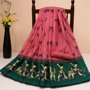 Silk Saree with Blouse, Khadi Silk Designer Printed Saree for Women, 1 Pc ( pink, Free Size )