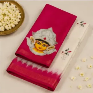Digital Print Cotton Linen Saree with Blouse ( pink, Free Size )