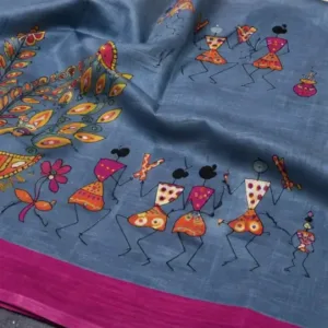 Silk Saree with Blouse, Khadi Silk Designer Printed Saree for Women,1 Pc ( grey, Free Size )