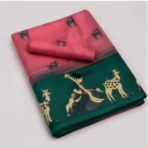 Silk Saree with Blouse, Khadi Silk Designer Printed Saree for Women, 1 Pc ( pink, Free Size )