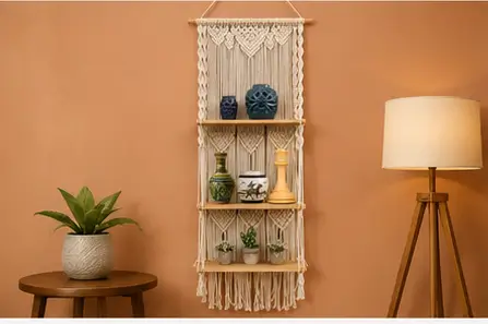 Ae3GwSGGCXvbWPJz00fA6p4bEZQIyk6skboPwyB2.webp Boho Handmade Macrame Wall Hanging Wooden Floating Shelf – Decorative Storage Shelf for Plants, Books & Home Décor (Off-White) ( default, OS )