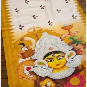 Digital Print Cotton Linen Saree with Blouse ( yellow, Free Size )