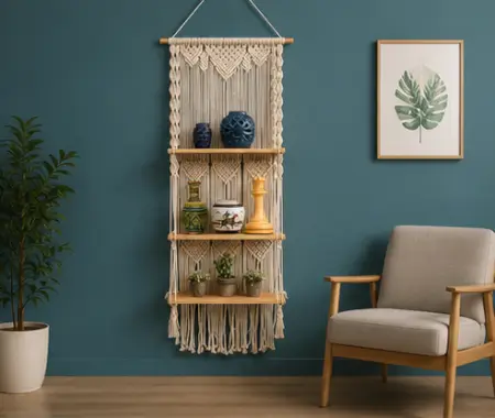 EUgKCHlHM1wmE6GIjBwi3hXCAo7J2eFSAWOj2n2y.webp Boho Handmade Macrame Wall Hanging Wooden Floating Shelf – Decorative Storage Shelf for Plants, Books & Home Décor (Off-White) ( default, OS )