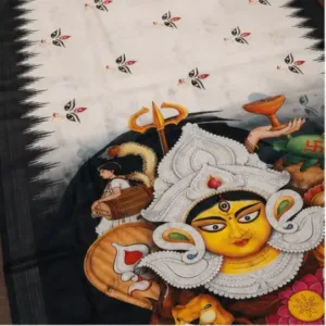 Digital Print Cotton Linen Saree with Blouse ( black, Free Size )