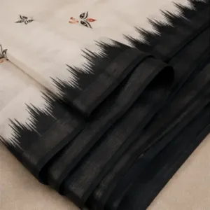 Digital Print Cotton Linen Saree with Blouse ( black, Free Size )