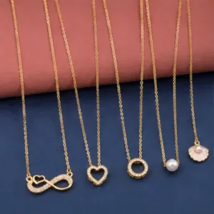 Elegant Gold-Plated Necklace Set – Combo of 5 CZ Chain Necklaces for Women & Girls ( gold, OS )