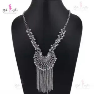 Partywear Silver Bold Necklace Set with Oxidised Finish – Necklace & Earrings for Women. ( default, Standard )