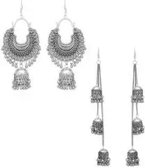 GiG9Q3wYY7tv1kfXNRLbV8upoJmthmzBIWWsJLyg.webp Fashionable Earring & Necklace Set – Silver Oxidised Mirror Work Jhumka Earrings for Women & Girls ( silver, Standard )