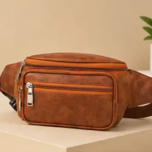 Bagzenia Leather Waist Bag for Men & Women – Water-Resistant Multi-Compartment Fanny Pack with Adjustable Belt for Travel, Mobile & Daily Essentials ( brown, OS )