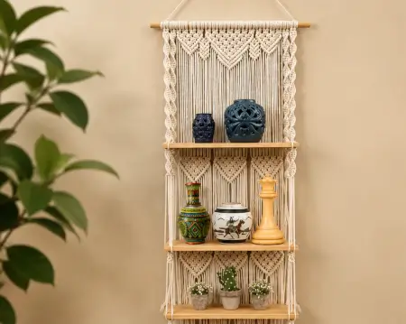 JszOrT36yICvuojdMLmD1WAxSTt3YGNDawPOqKYC.webp Boho Handmade Macrame Wall Hanging Wooden Floating Shelf – Decorative Storage Shelf for Plants, Books & Home Décor (Off-White) ( default, OS )