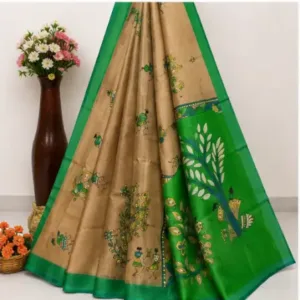 Silk Saree with Blouse, Khadi Silk Designer Printed Saree for Women,1 Pc ( brown, Free Size )
