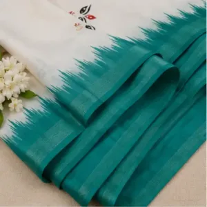 Digital Print Cotton Linen Saree with Blouse ( blue, Free Size )