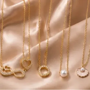 Elegant Gold-Plated Necklace Set – Combo of 5 CZ Chain Necklaces for Women & Girls ( gold, OS )