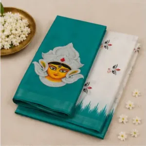 Digital Print Cotton Linen Saree with Blouse ( blue, Free Size )
