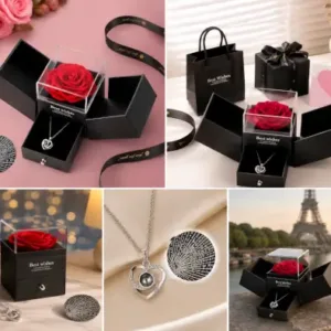 Preserved Rose Flower Gift with Heart Necklace – Romantic Anniversary, Birthday & Valentine Gift for Girlfriend or Wife ( default, OS )