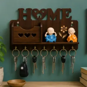 Wooden Wall Mounted Key Holder with Shelf – Decorative Home Key Organizer Rack with 7 Hooks ( default, OS )