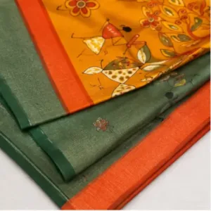 Silk Saree with Blouse, Khadi Silk Designer Printed Saree for Women, 1 Pc ( Teal, Free Size )