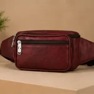 Bagzenia Leather Waist Bag for Men & Women – Water-Resistant Multi-Compartment Fanny Pack with Adjustable Belt for Travel, Mobile & Daily Essentials ( Dark Brown, OS )