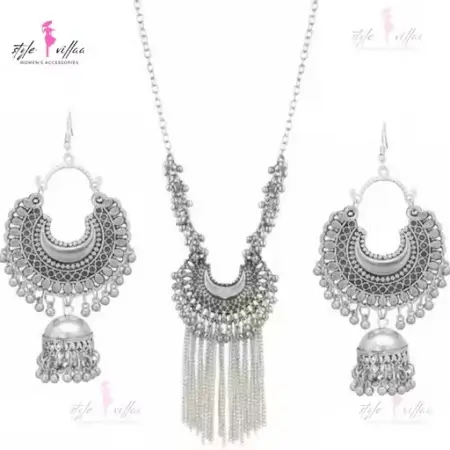 Rf9TnfzMIZ40MWTDGhlsb2Fk5HVYE8RPMgDLerpV.webp Partywear Silver Bold Necklace Set with Oxidised Finish – Necklace & Earrings for Women. ( default, Standard )