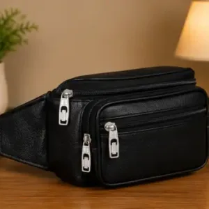 Bagzenia Leather Waist Bag for Men & Women – Water-Resistant Multi-Compartment Fanny Pack with Adjustable Belt for Travel, Mobile & Daily Essentials ( black, OS )