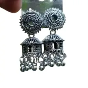 Jewellery Silver Ear Rings – Oxidised Silver, Adjustable Ethnic Casual Earrings ( default, Standard ).