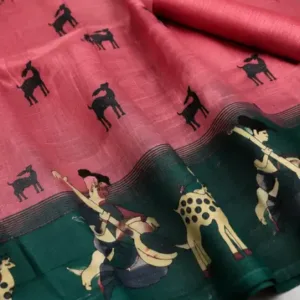 Silk Saree with Blouse, Khadi Silk Designer Printed Saree for Women, 1 Pc ( pink, Free Size )