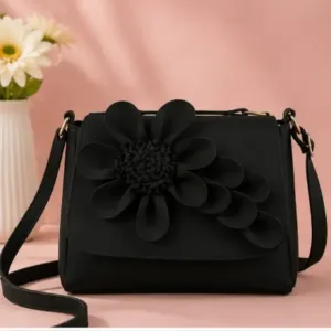 Women's PU Leather Sling Bag – Stylish Crossbody Shoulder Bag with 2 Compartments for Daily Use ( black, OS )