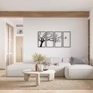 4 Panel Wooden Wall Art – Tree & Bird Design ( default, OS )