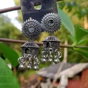 Jewellery Silver Ear Rings – Oxidised Silver, Adjustable Ethnic Casual Earrings ( default, Standard ).