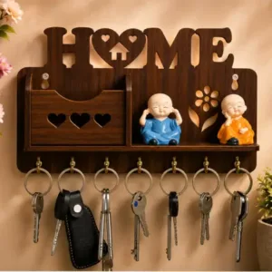 Wooden Wall Mounted Key Holder with Shelf – Decorative Home Key Organizer Rack with 7 Hooks ( default, OS )