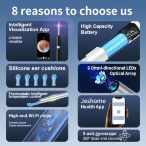 Earwax Removal Tool Kit with HD Camera Wifi Connection & 6 LED Lights Endoscope Tool Ear Cleaner for iOS & Android + 11 Silicone Tips Free- Black ( black, Standard )