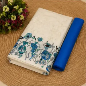 Silk Saree with Blouse, Khadi Silk Designer Printed Saree for Women, 1 Pc ( white, Free Size )